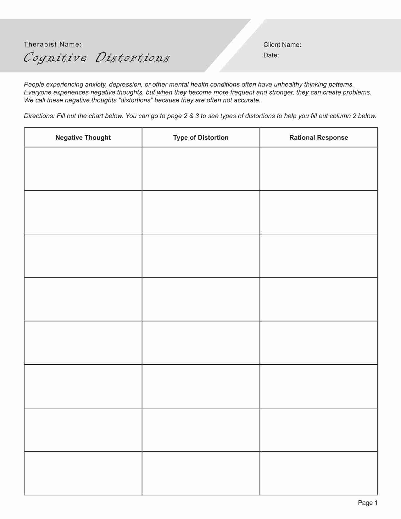 cognitive distortions worksheet pdf