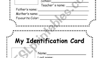 My Identification Card ESL Worksheet By Alissonfp