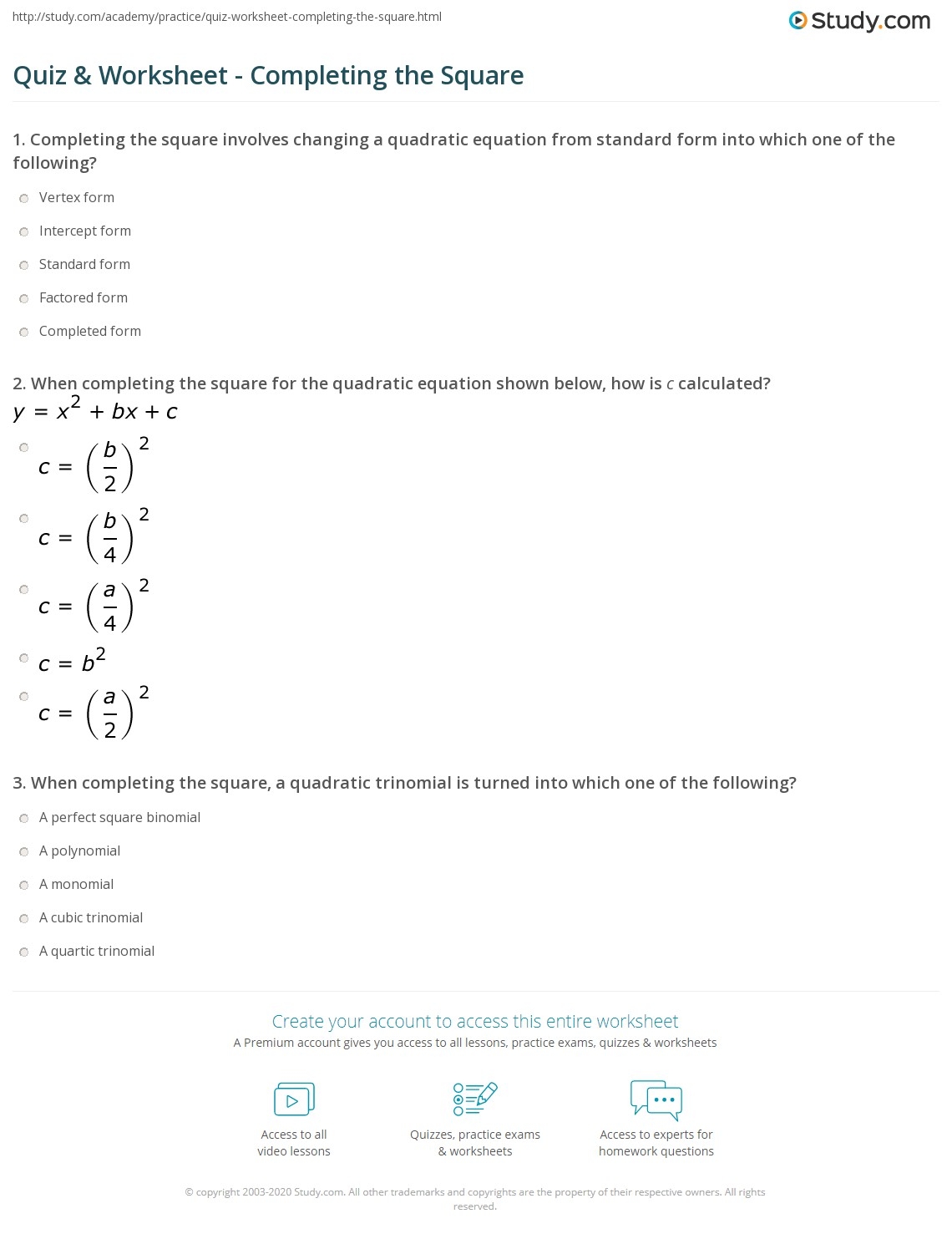 completing the square worksheet