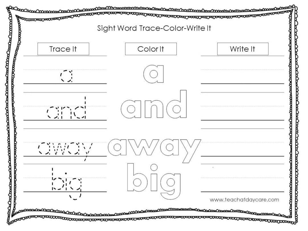 10 Printable Dolch Pre primer Sight Words Trace It Color It Write It Worksheets Preschool prek Handwriting And Spelling Activity Etsy