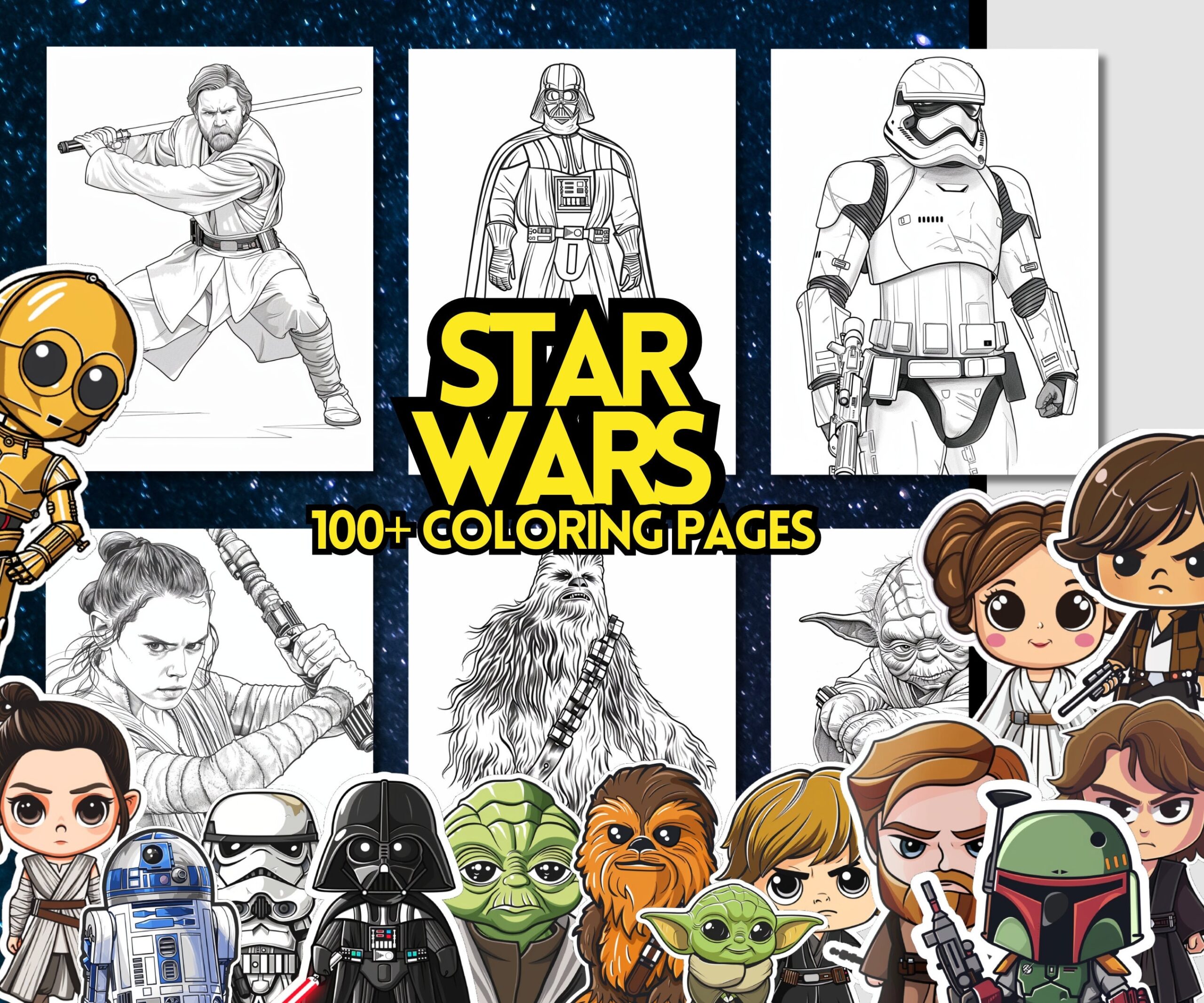 100 Star Wars Coloring Pages Kids Adults digital Download Etsy