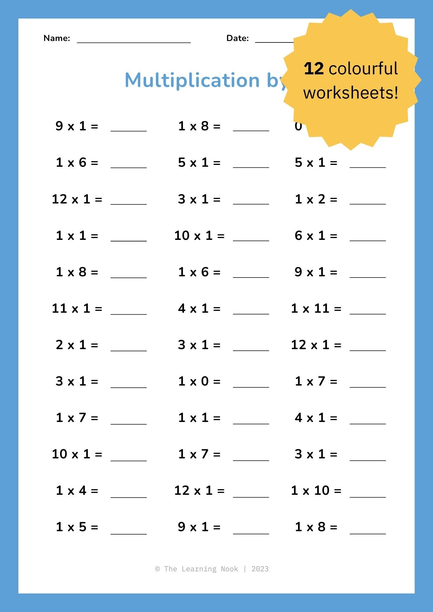 multiplication table worksheets