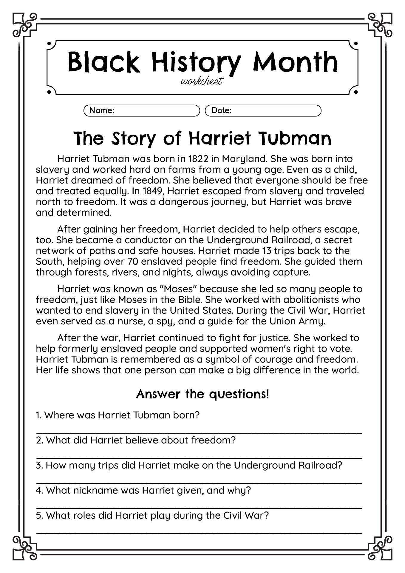 black history month worksheets pdf free download