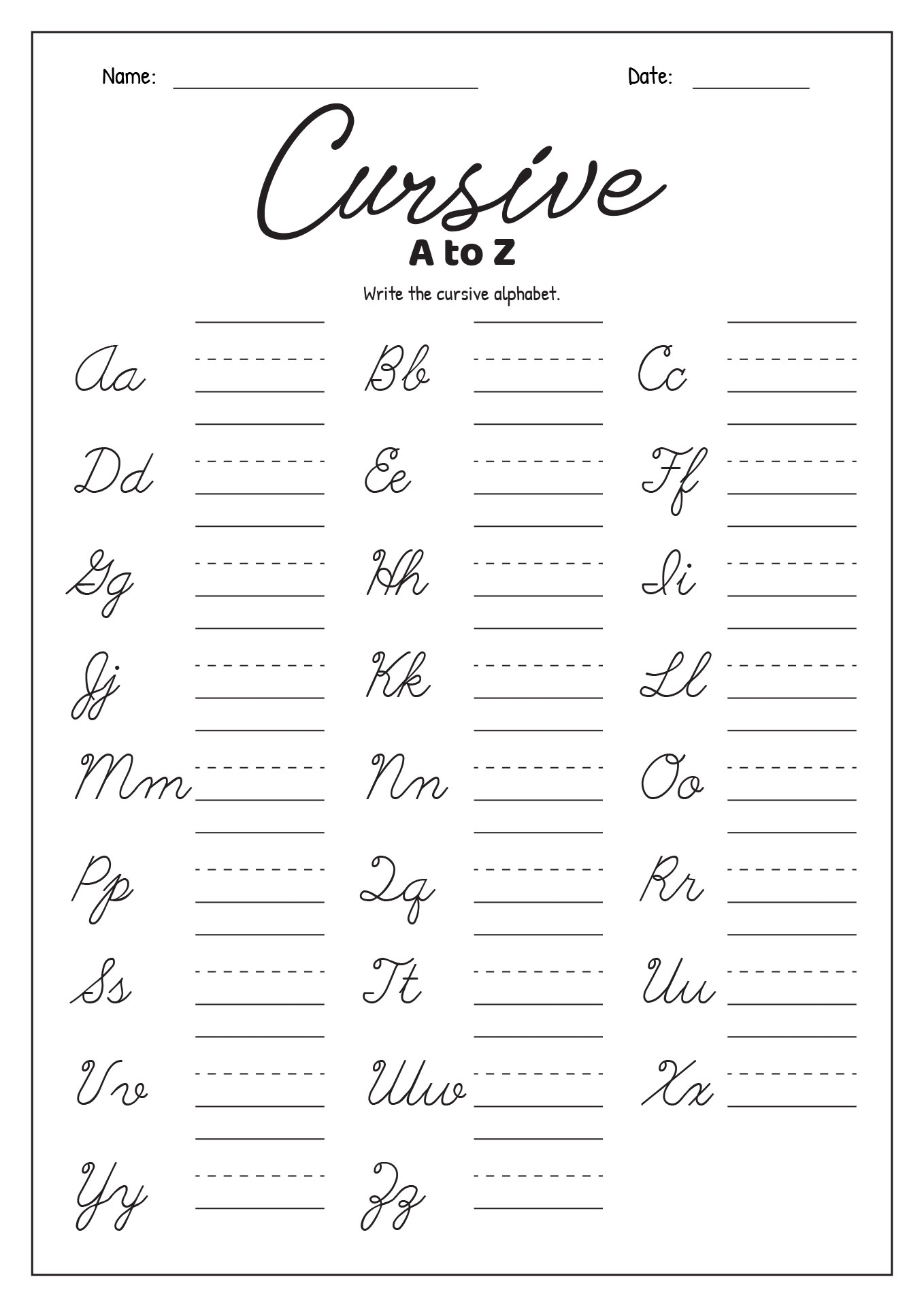 cursive writing worksheets pdf