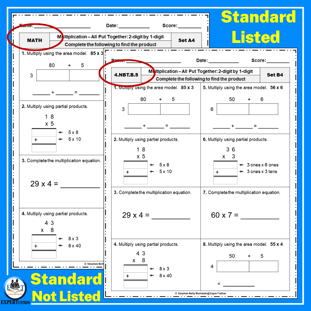 area model multiplication worksheets