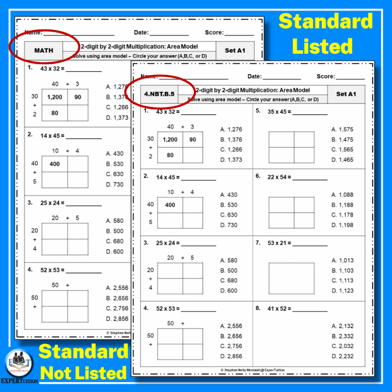 2 Digit By 2 Digit Area Model Multiplication Worksheets Made By Teachers