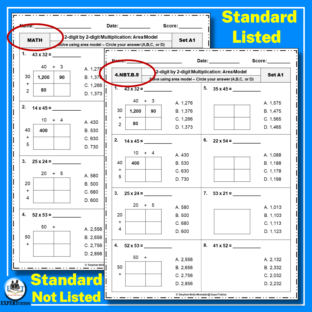 2 Digit By 2 Digit Area Model Multiplication Worksheets Made By Teachers