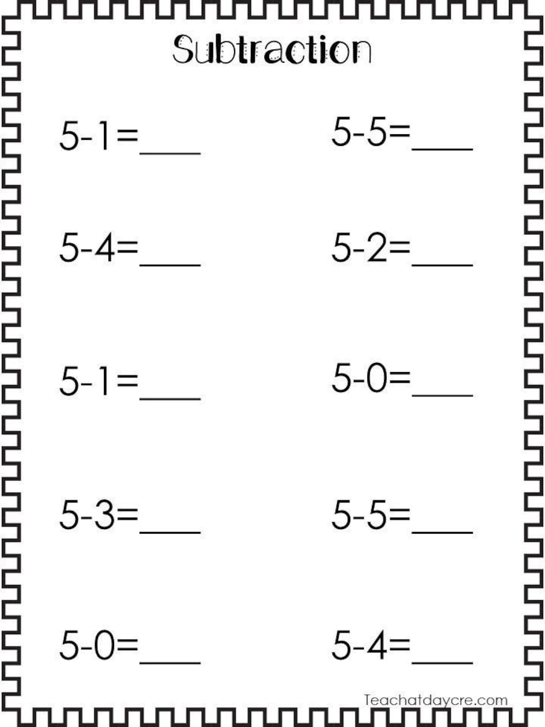 20 Printable Subtraction Worksheets Numbers 1 10 Preschool 1st Grade Math Etsy Finland