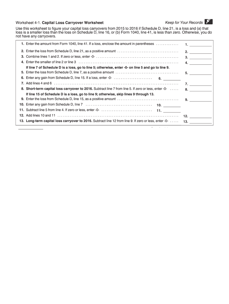 2018 2024 Form IRS Capital Loss Carryover Worksheet Fill Online Worksheets Library