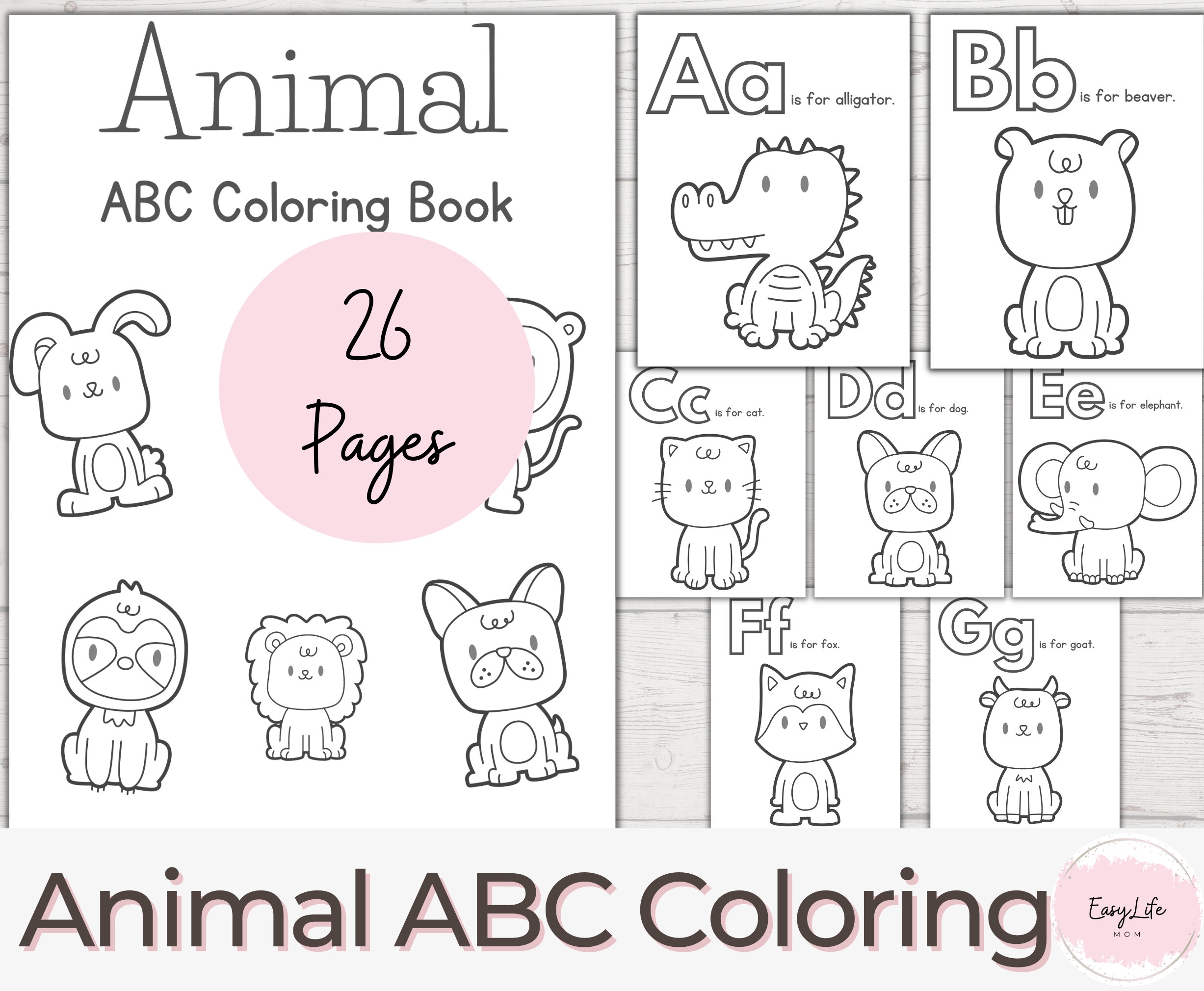 26 Alphabet Coloring Pages Animal ABC Coloring ABC Coloring Page Coloring Page Preschool Kindergarten Homeschool Printables Etsy