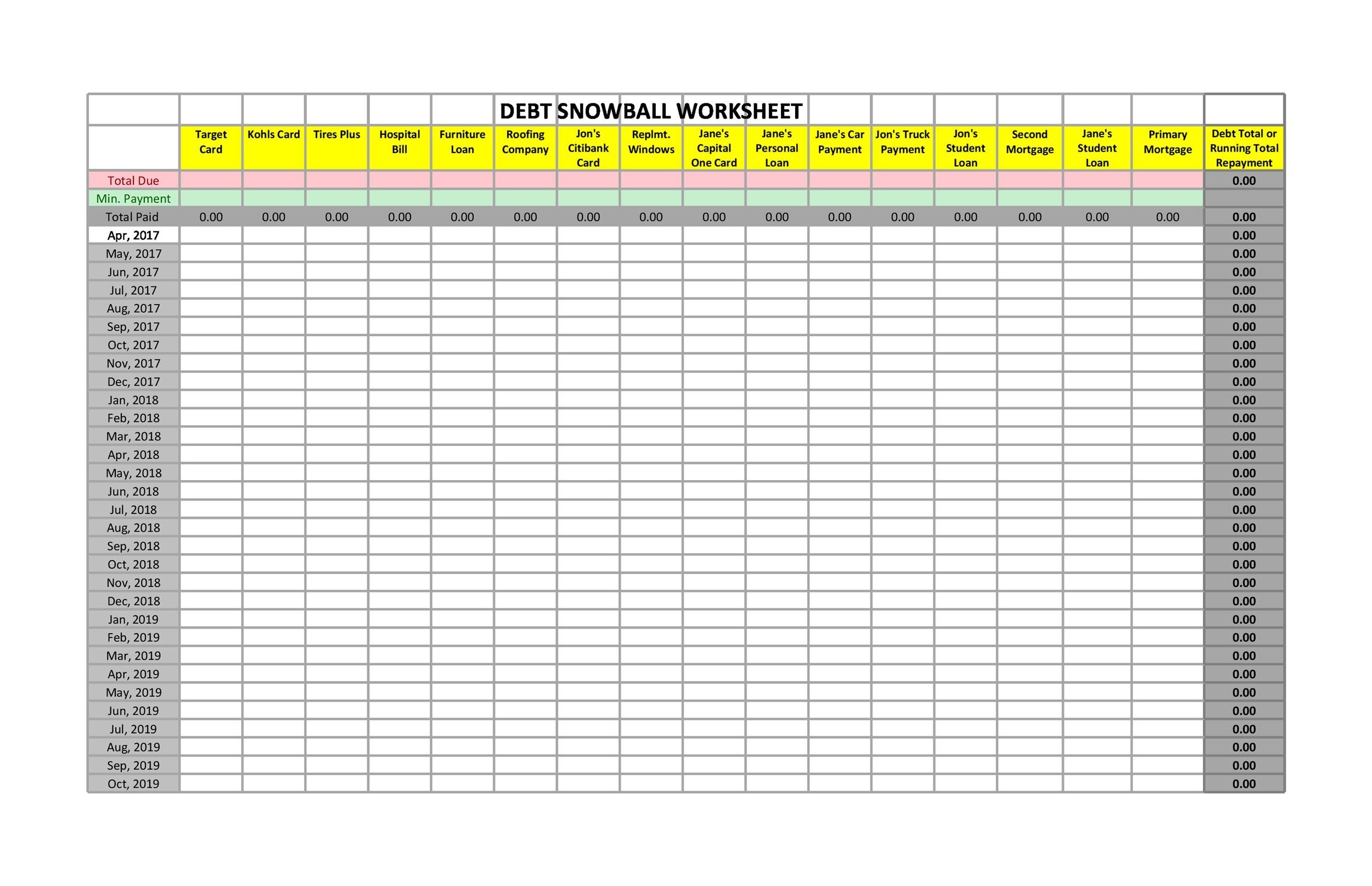 debt snowball worksheet