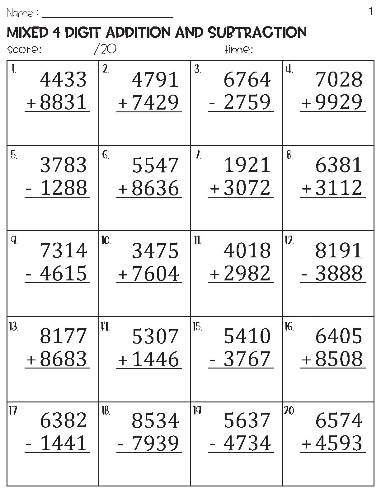 adding and subtracting worksheets