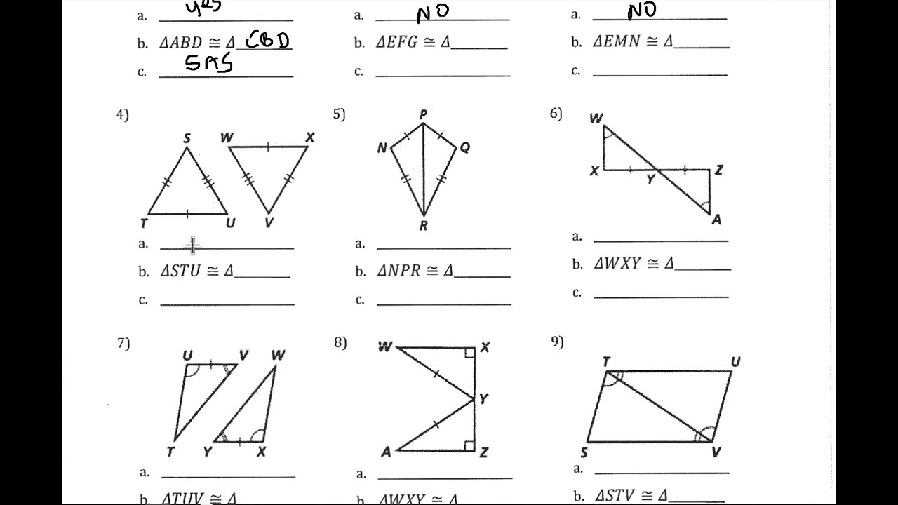 congruent triangles worksheet