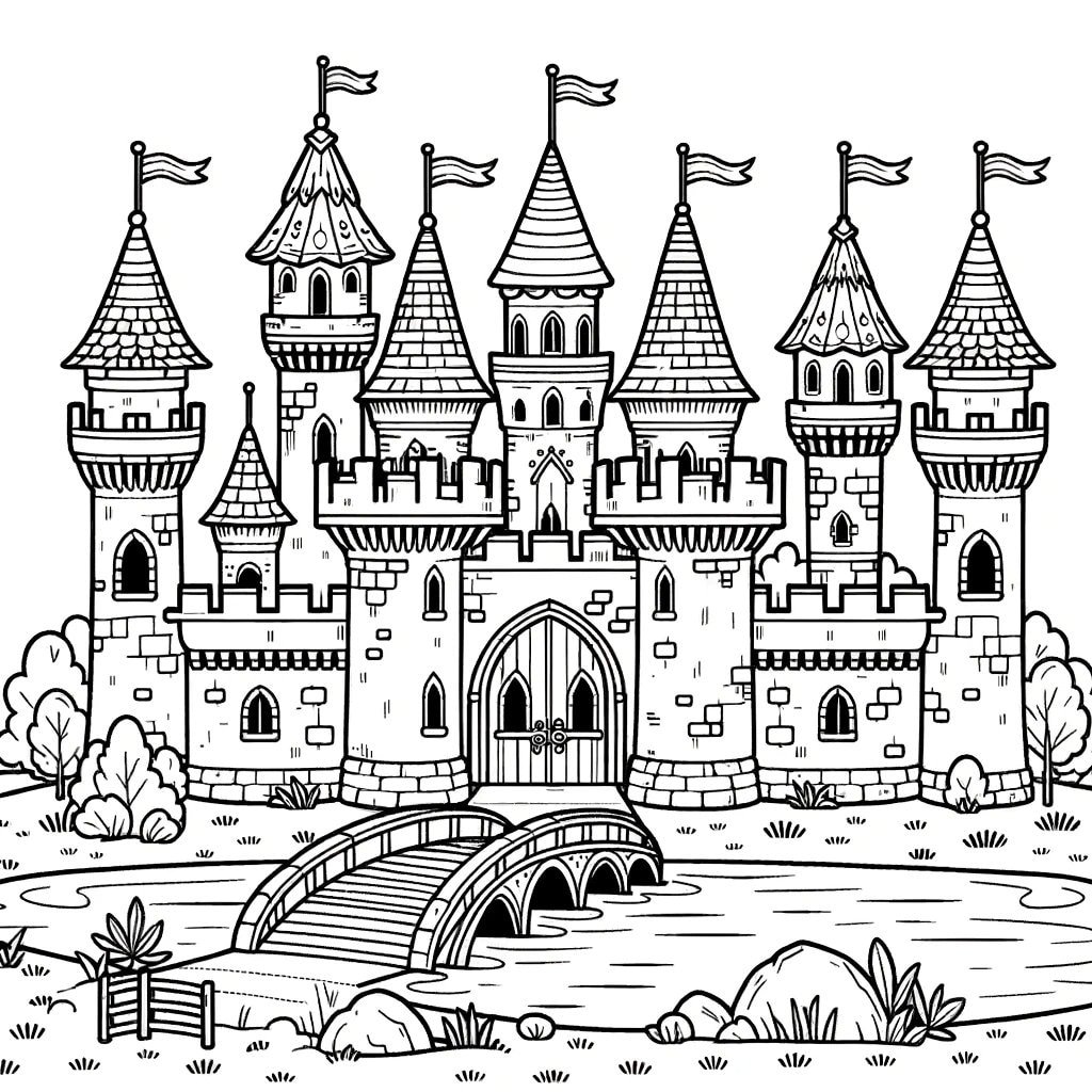 5 Castle Coloring Pages Fantasy Castle Coloring Adult Coloring Kids Coloring Etsy