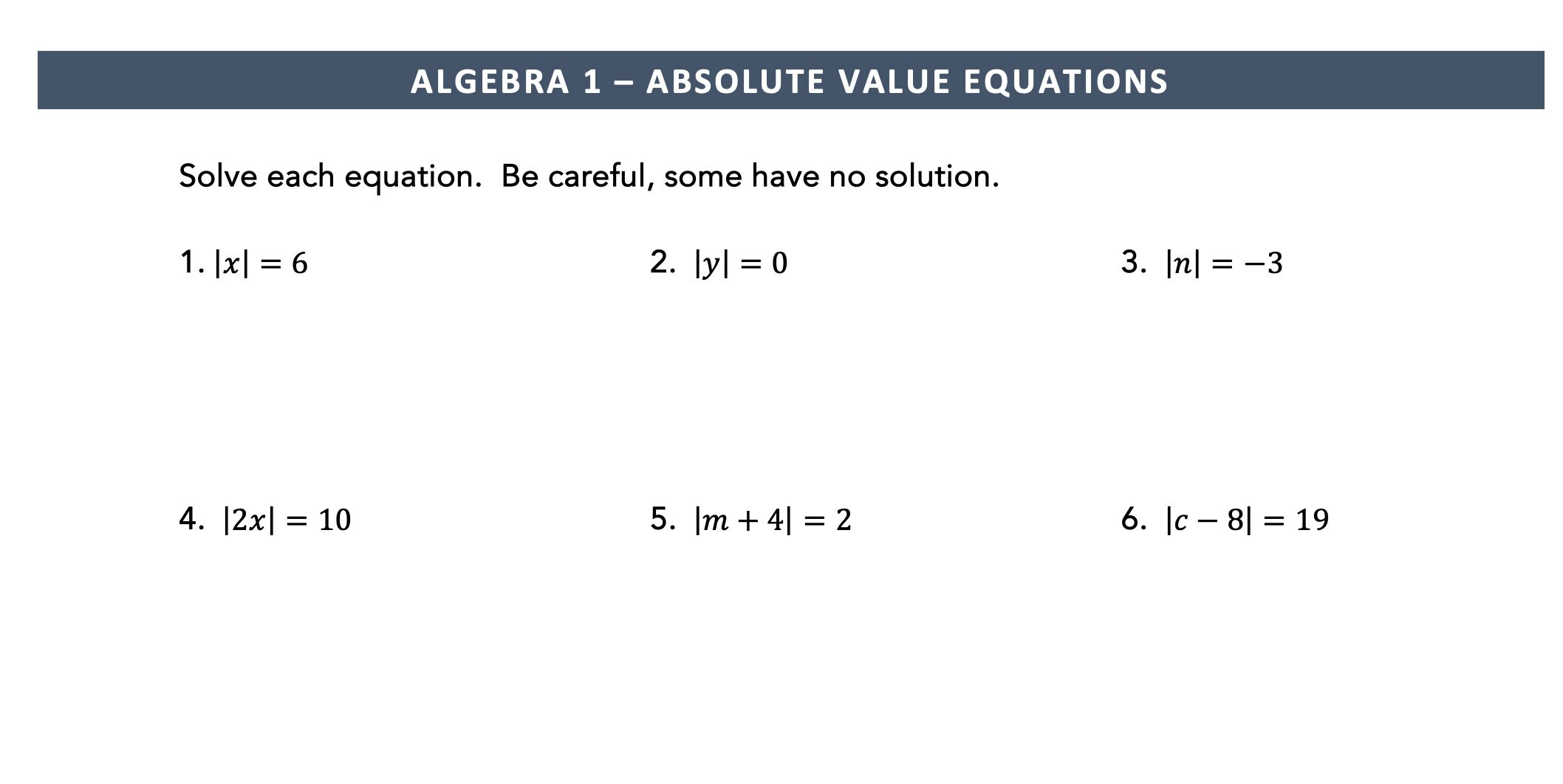 Absolute Value Equations Homeschool Math Middle School Math Math Practice Math Worksheet Algebra Algebra Worksheet Solving Equations Etsy