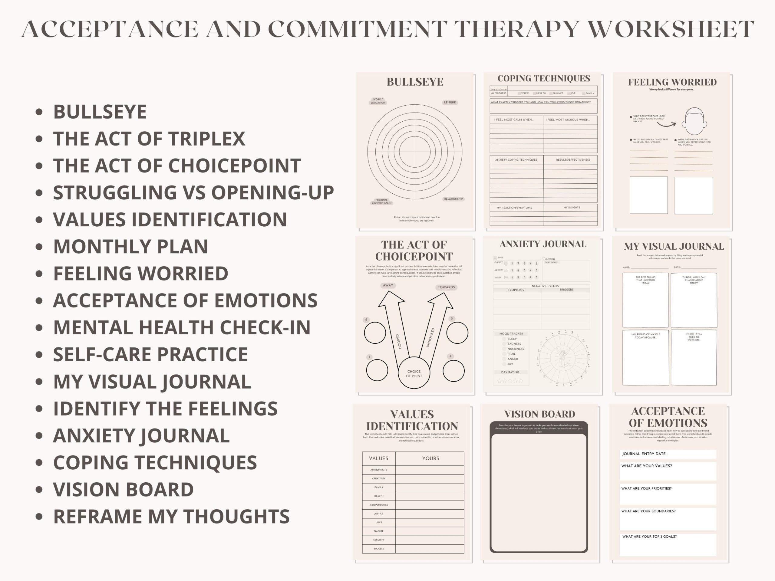 ACT Therapy Worksheets Acceptance And Commitment Therapy Therapy Tools Therapy Worksheets CBT Values Bullseyes Mental Health Worksheets Etsy