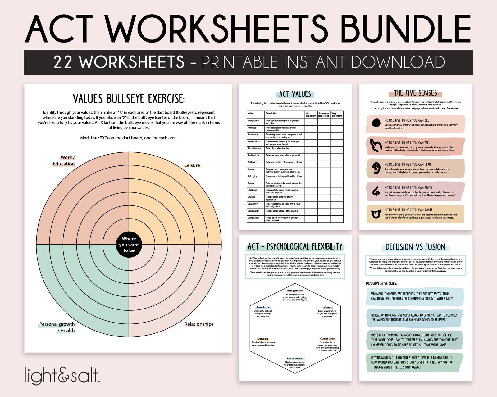 ACT Therapy Worksheets Acceptance And Commitment Therapy Values Bullseyes Therapy Sheets