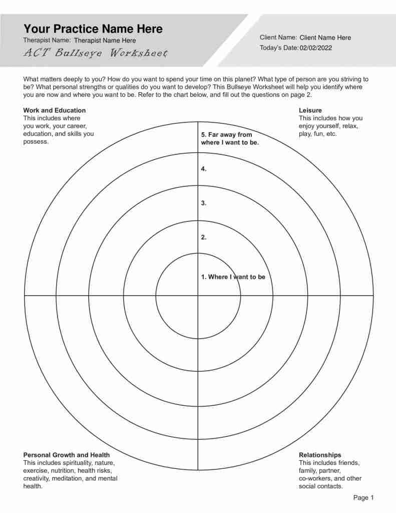 acceptance and commitment therapy worksheets