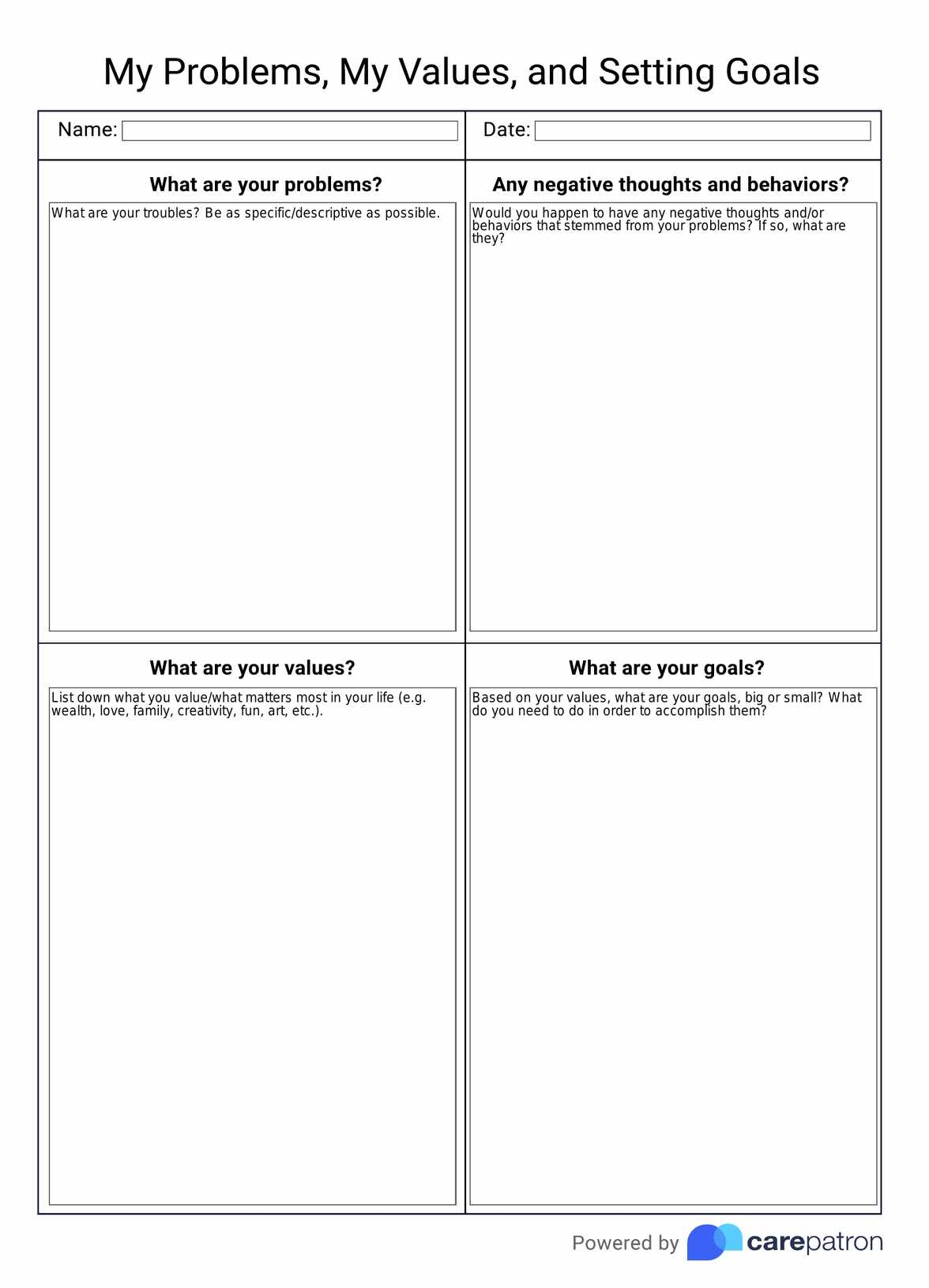 ACT Values Worksheet Example Free PDF Download