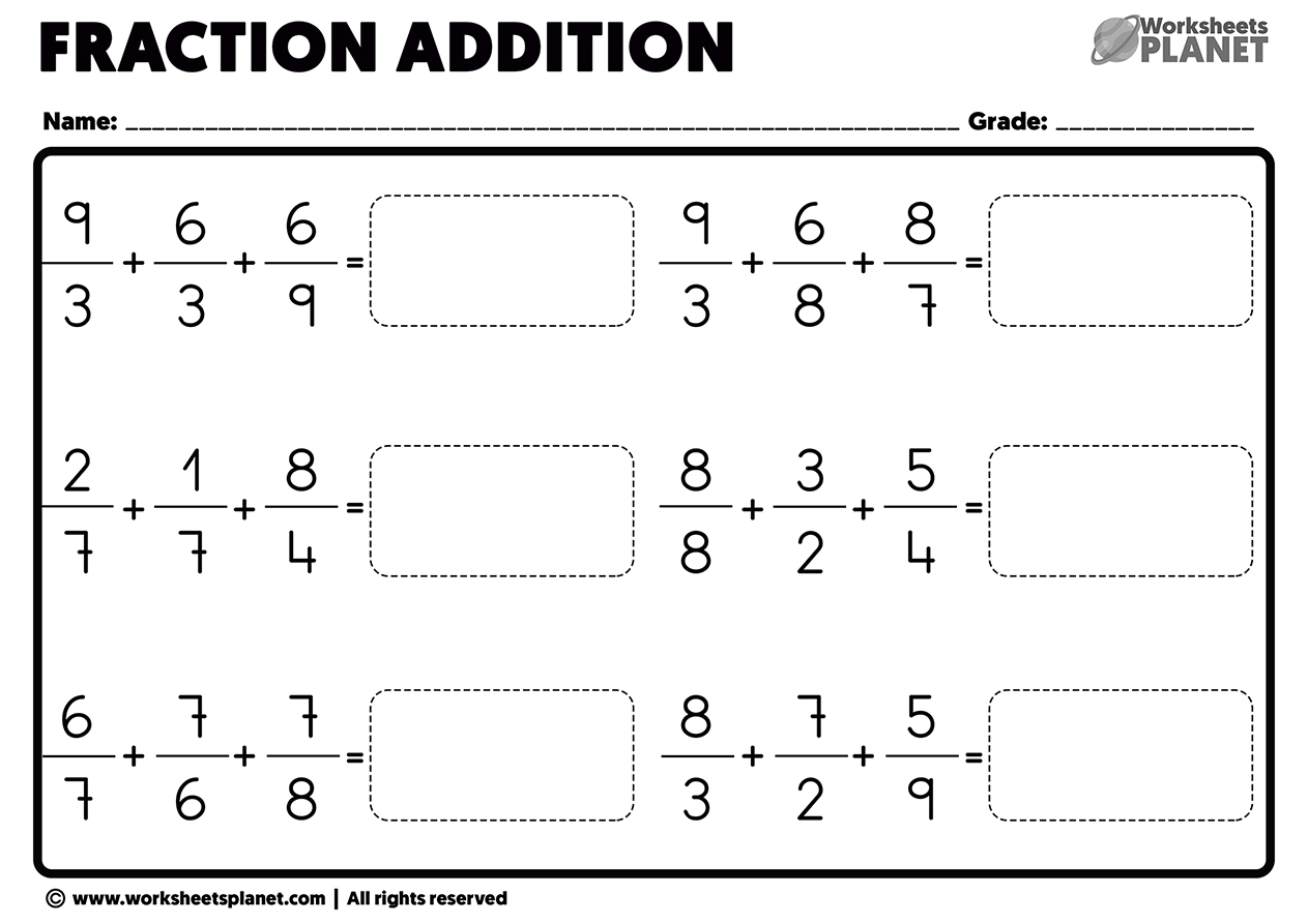 addition of fractions with unlike denominators worksheets