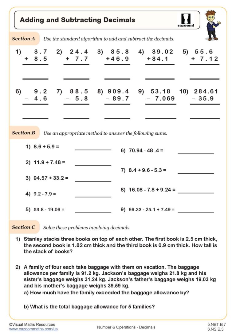Adding And Subtracting Decimals Worksheet Fun And Engaging 5th Grade PDF Worksheets