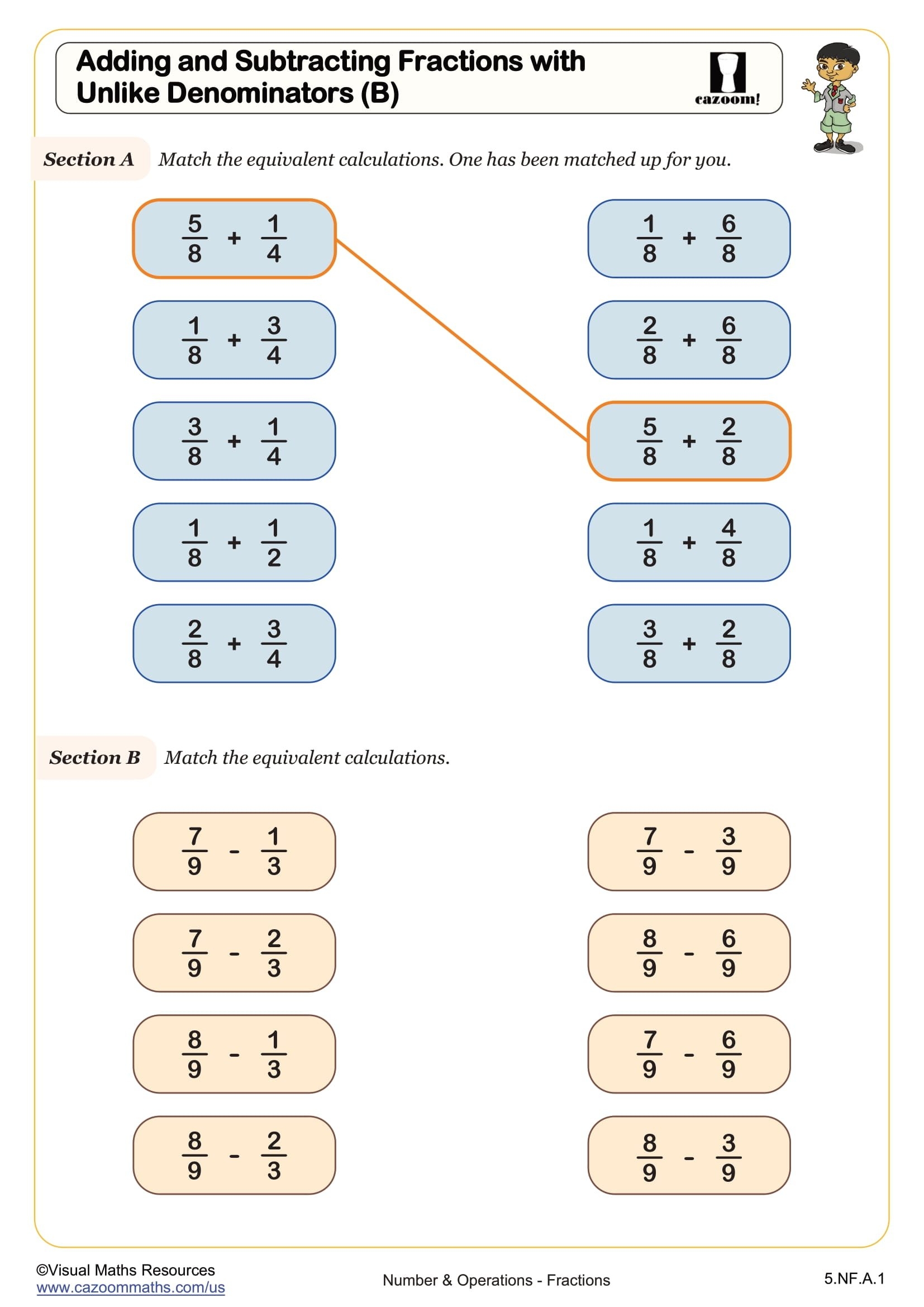 adding fractions with unlike denominators worksheets