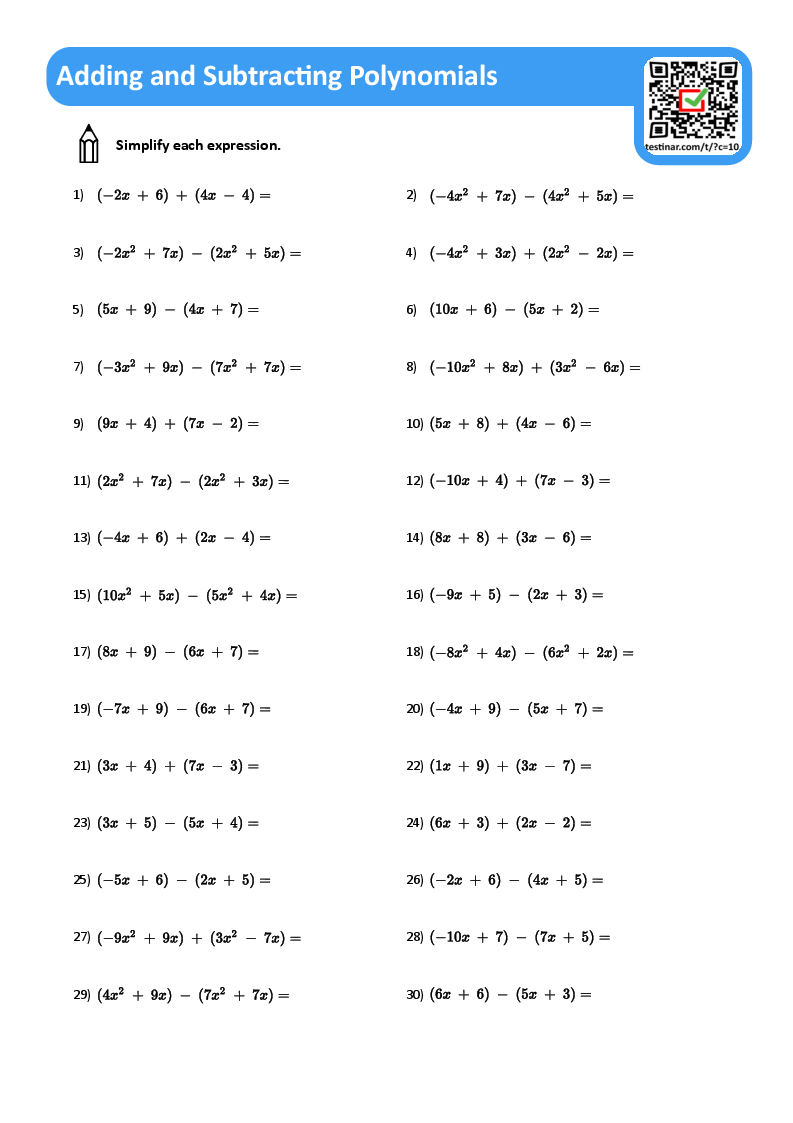 adding and subtracting polynomials worksheet