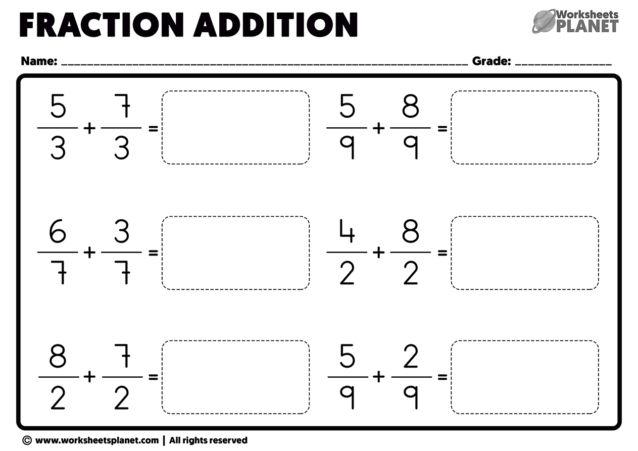 adding fractions worksheets