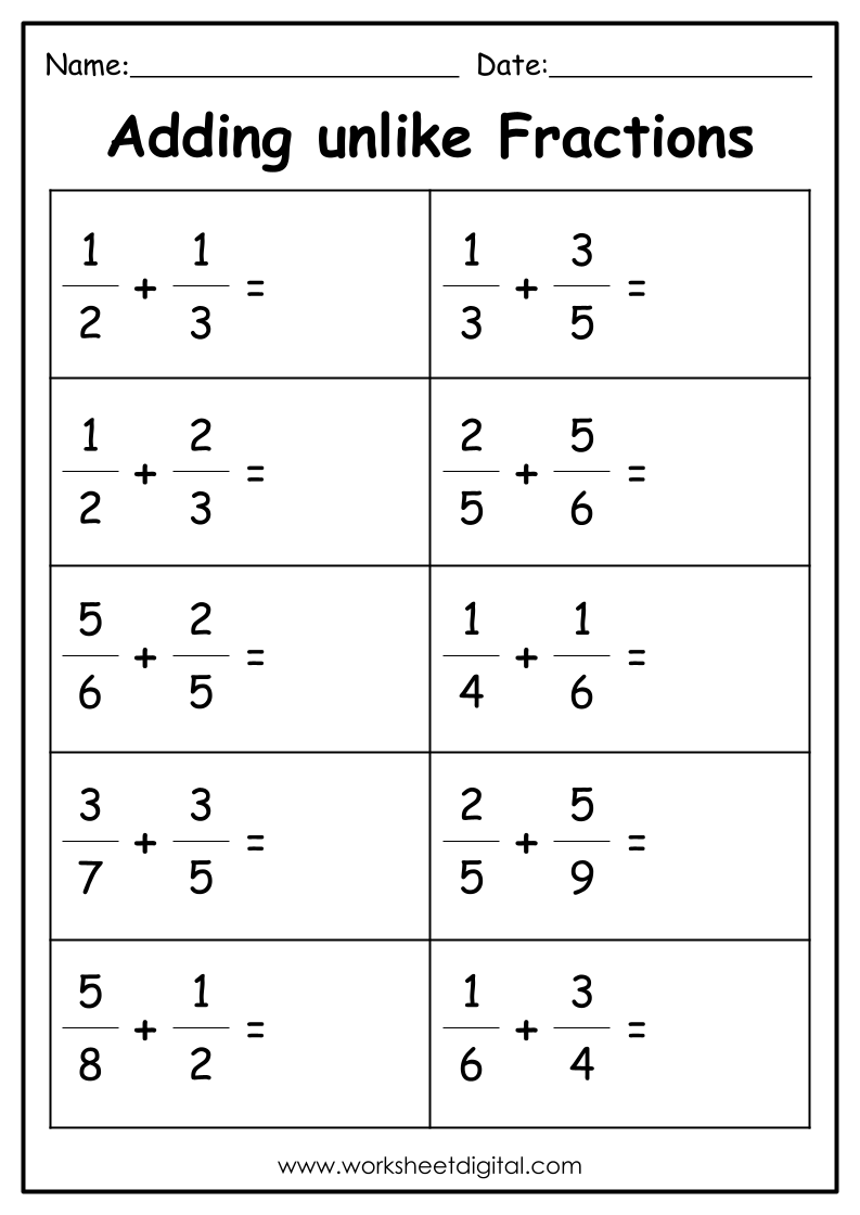 adding fractions worksheet