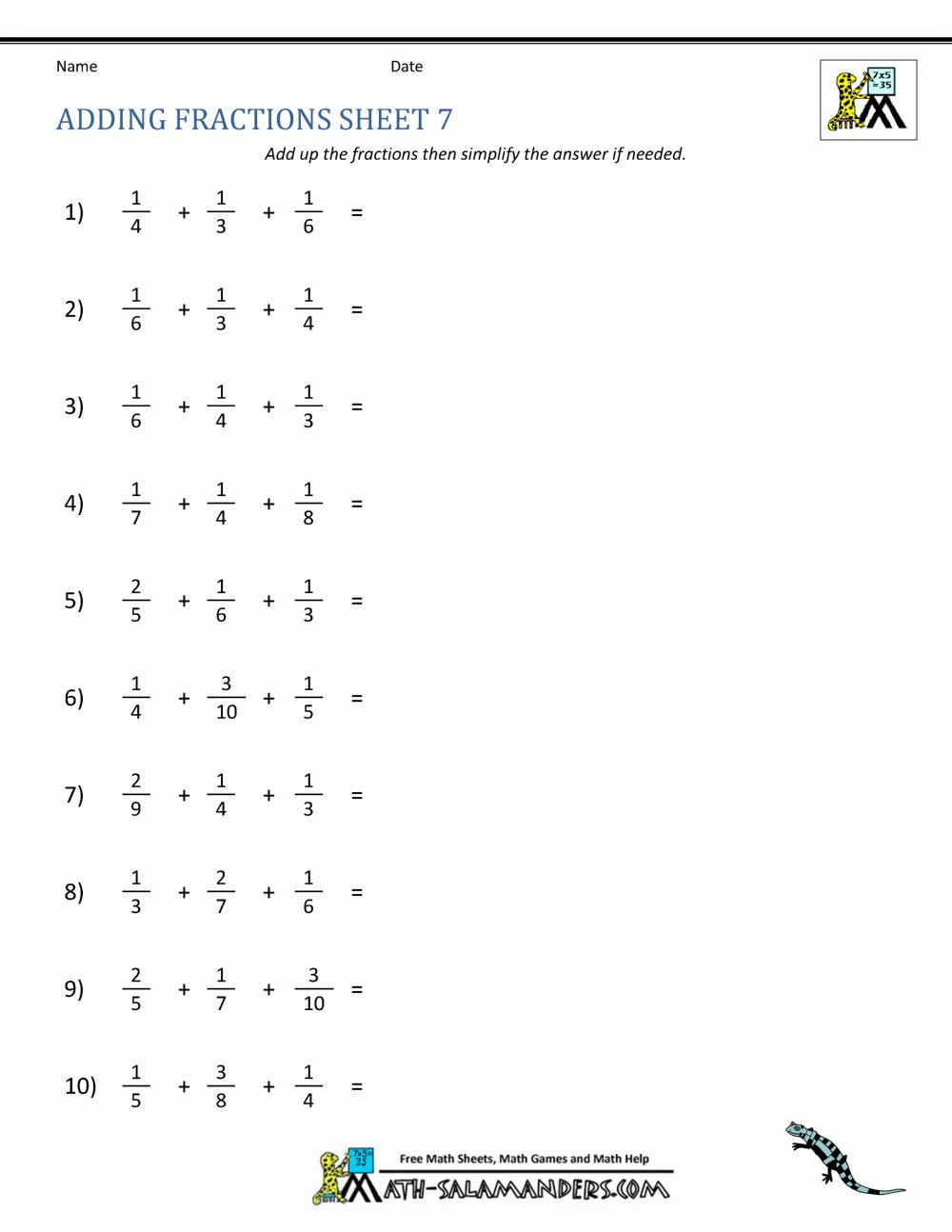 Adding Fractions Worksheets