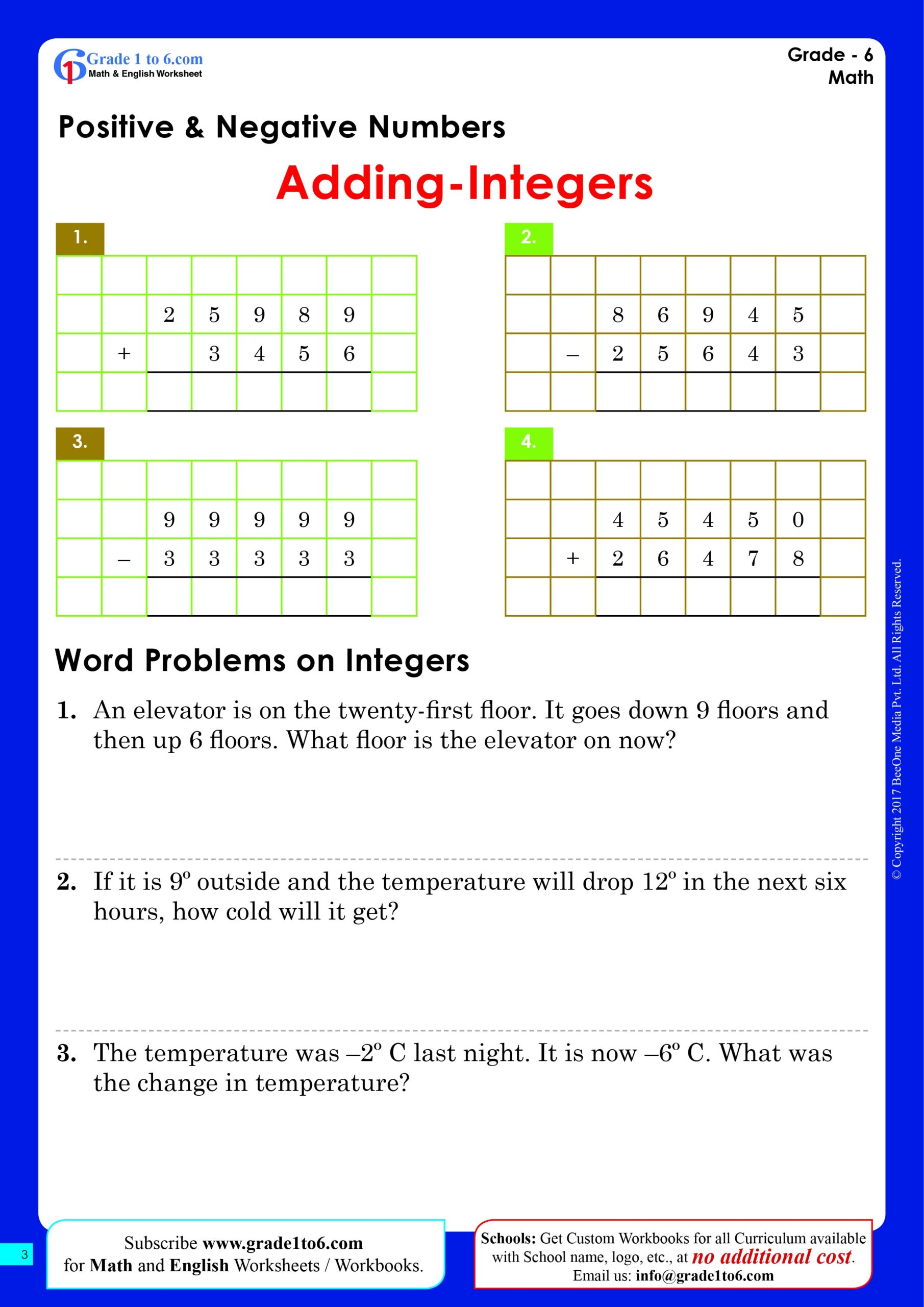 adding integers worksheet