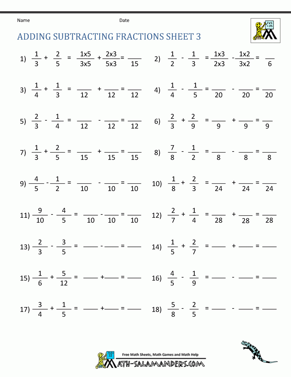 Adding Subtracting Fractions Worksheets Worksheets Library