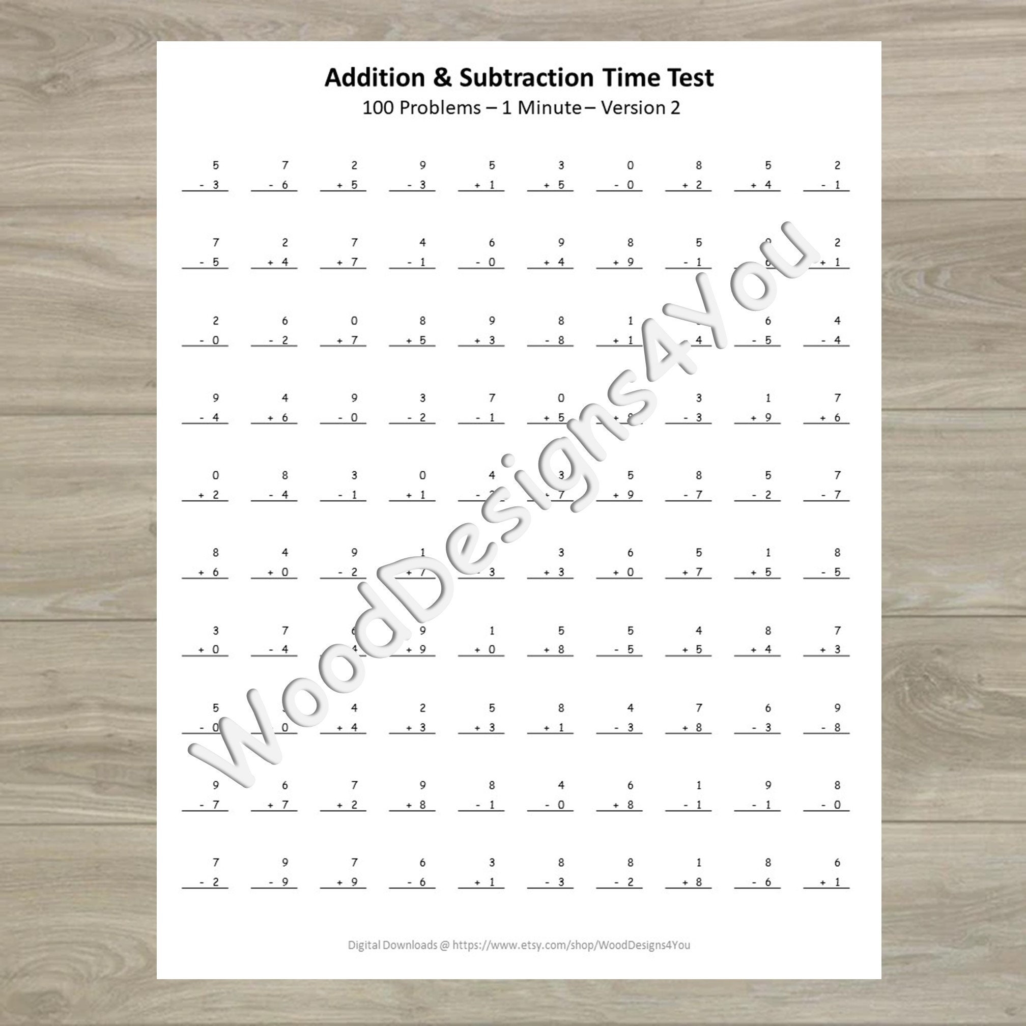 Addition And Subtraction Mixed Worksheets Mad Math Minute First And Second Grade Math Timed Speed Tests Math Facts Drills Etsy