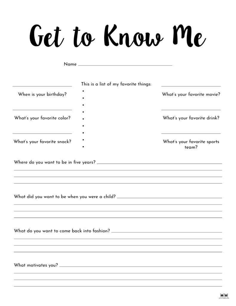 get to know me worksheet