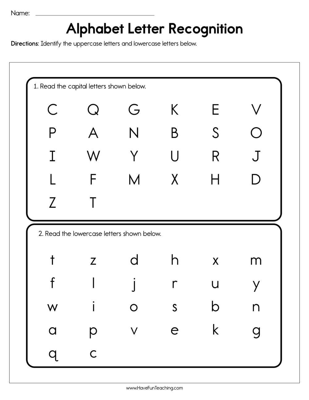 letter recognition worksheets
