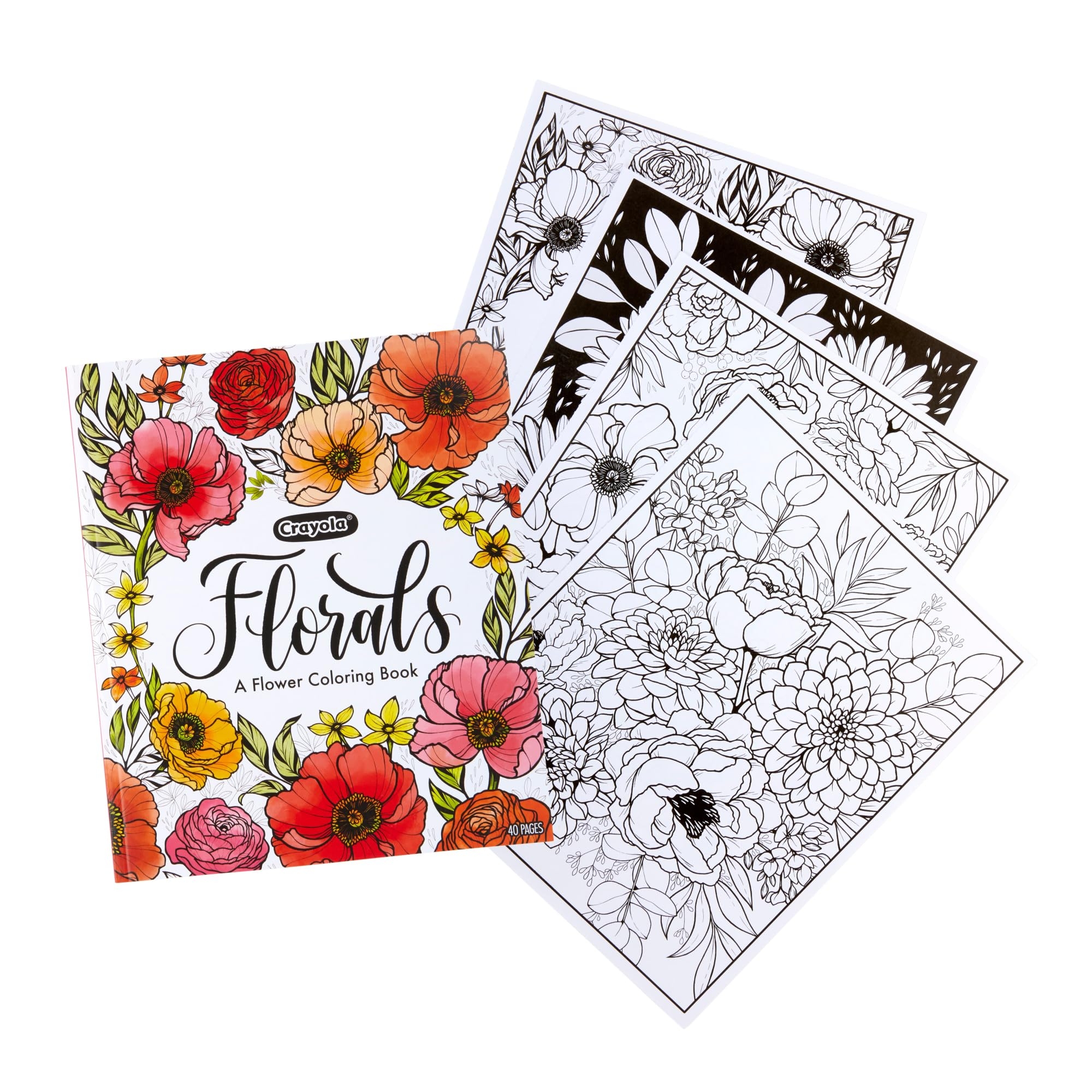 Amazon Crayola Floral Adult Coloring Book 40pgs Flower Adult Coloring Pages Stress Relief Activity Mindfulness Gift For Teens Adults 9 
