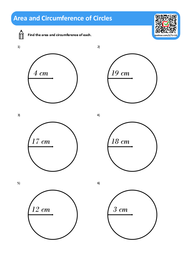 area and circumference of a circle worksheet