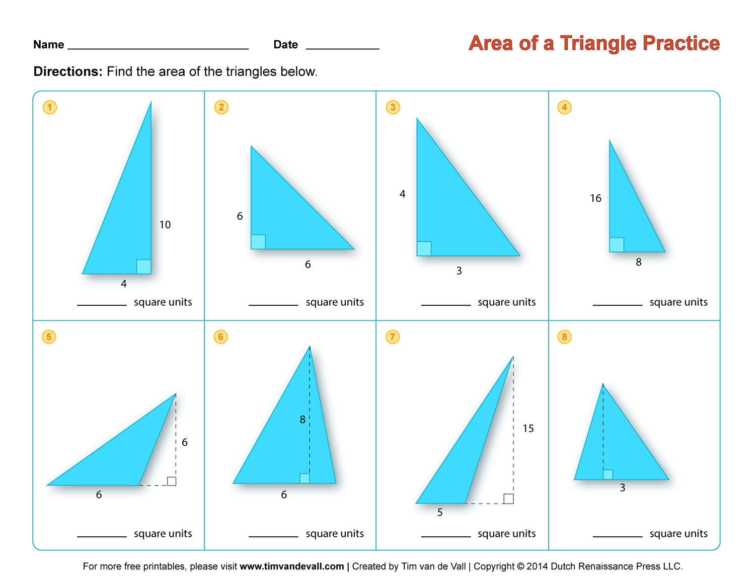 area of a triangle worksheet