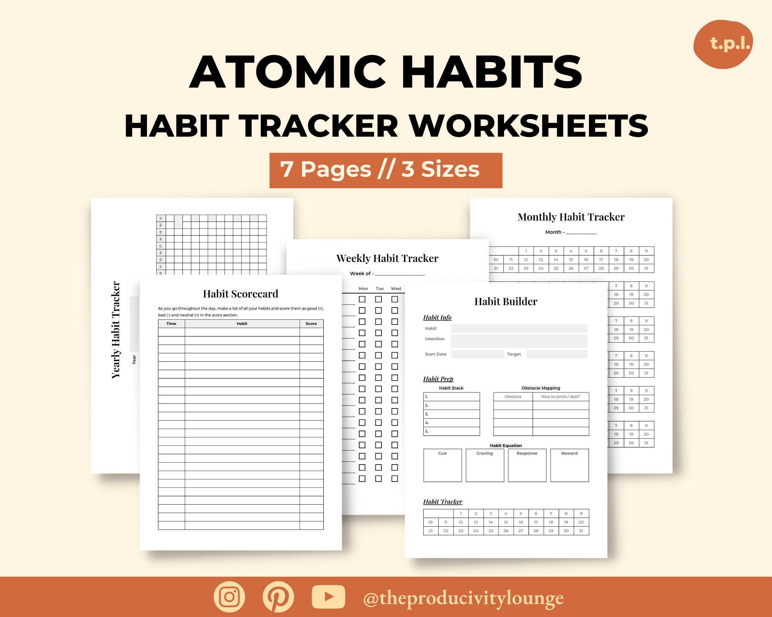 Atomic Habit Tracker Atomic Habits By James Clear Habit Worksheet Daily Monthly Weekly Yearly Habit Tracker Habit Worksheets Etsy