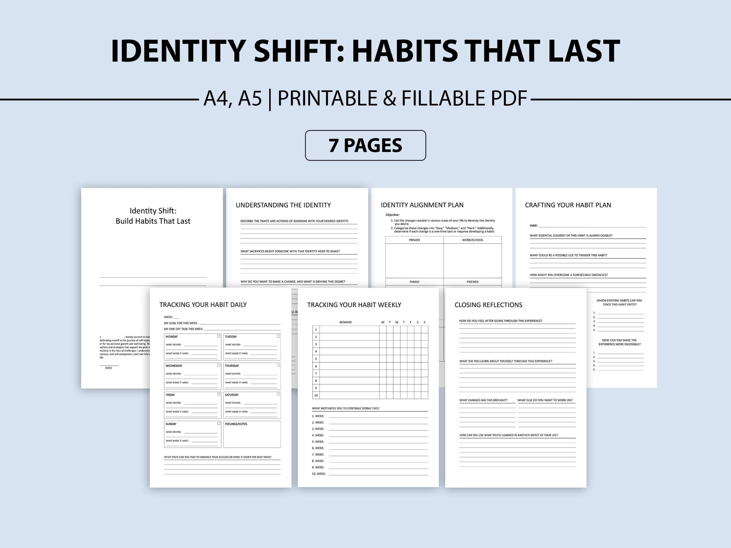 Atomic Inspired Habits Identity Shift Worksheet Build Lasting Habits Positive Change Personal Growth James Clear Etsy