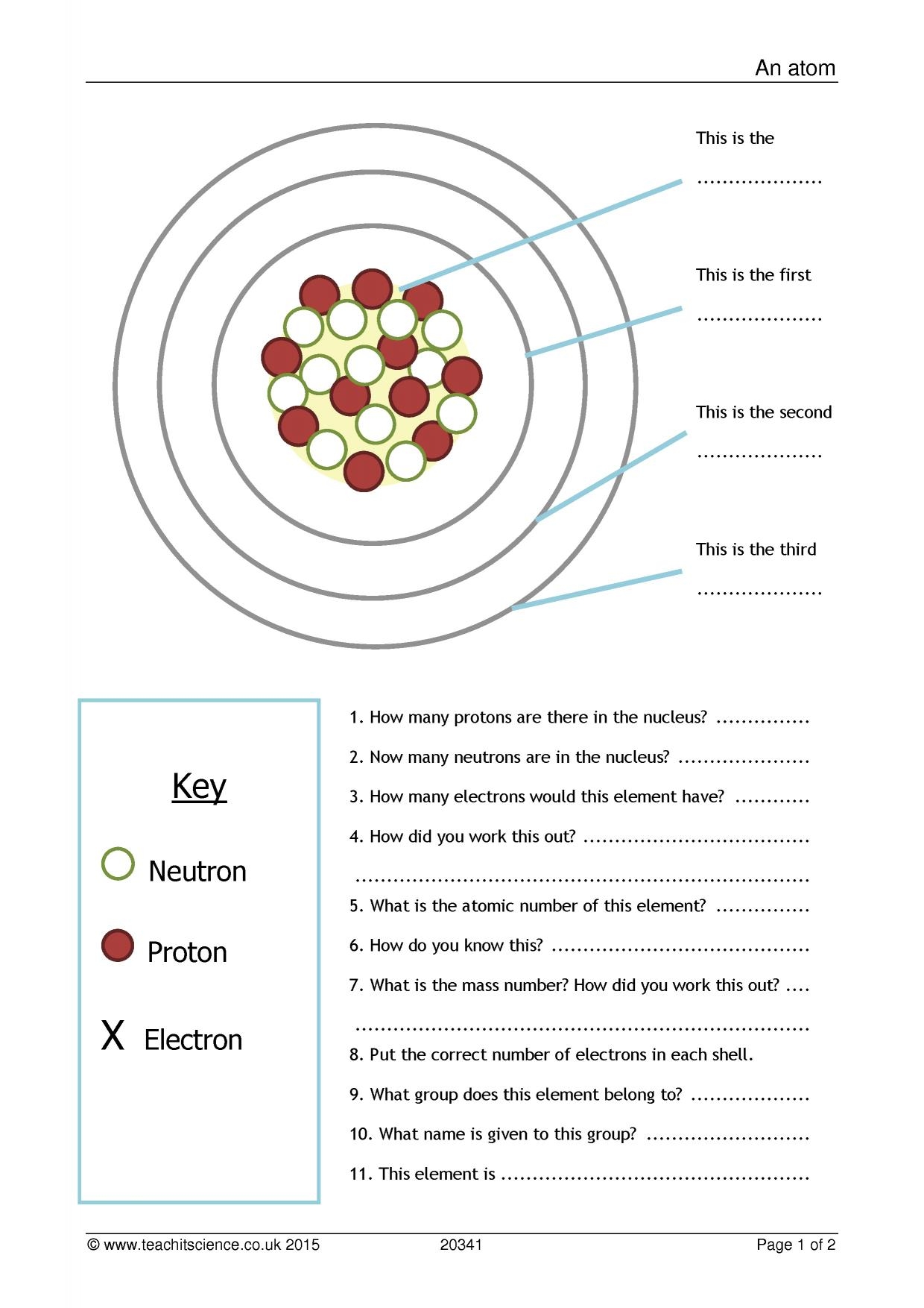 atomic structure worksheet