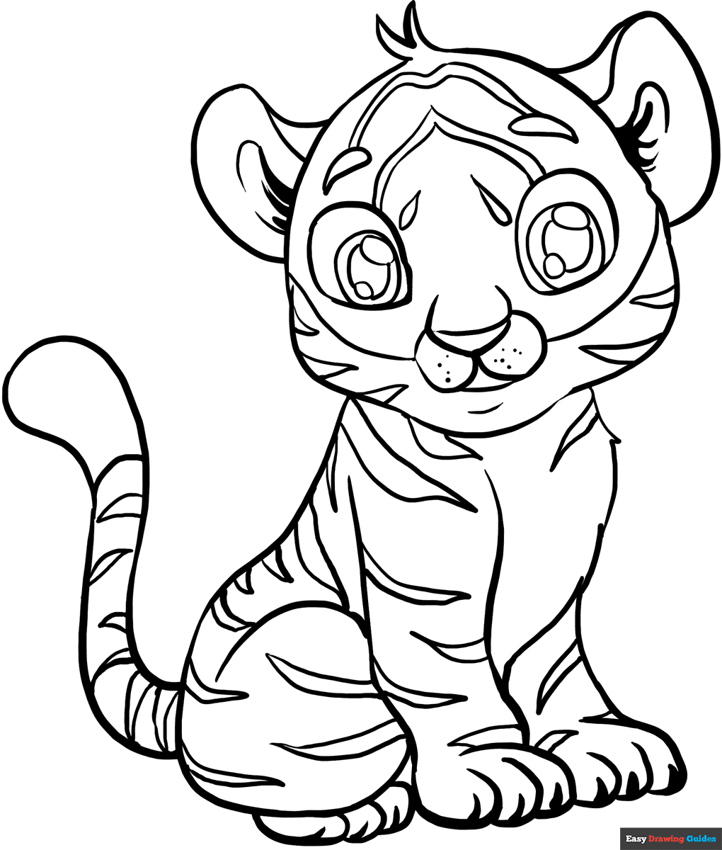 Baby Tiger Coloring Page Easy Drawing Guides