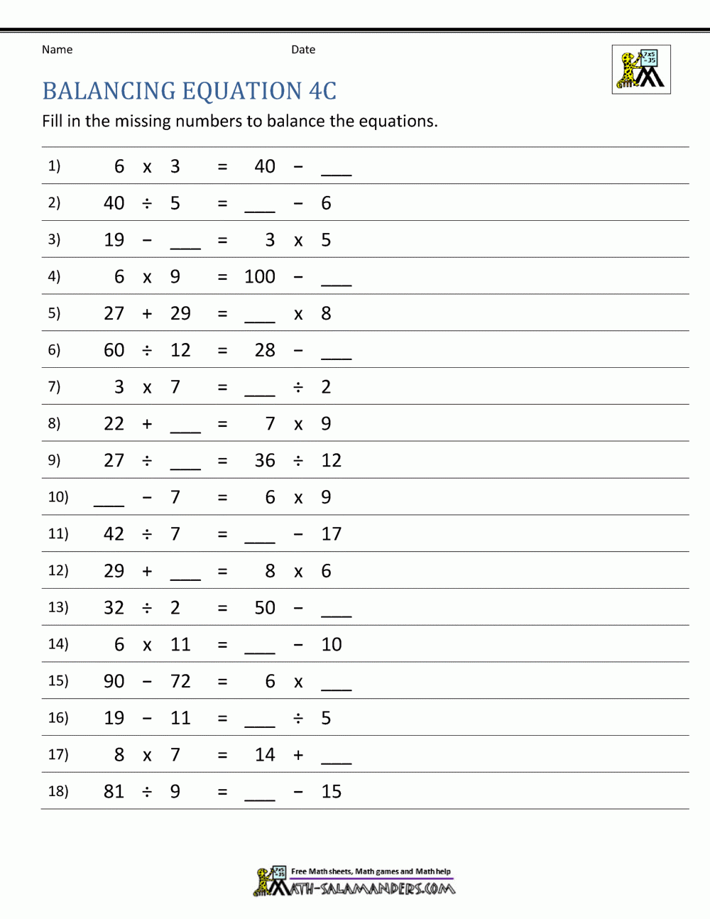 balancing equations worksheet