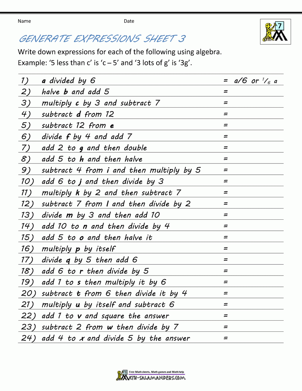 algebra practice worksheets