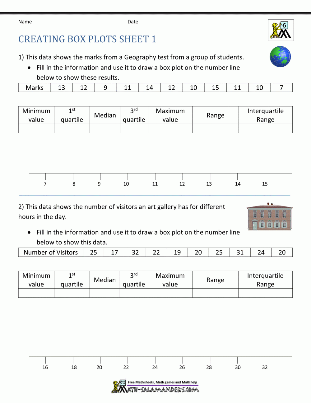 box and whisker plot worksheet
