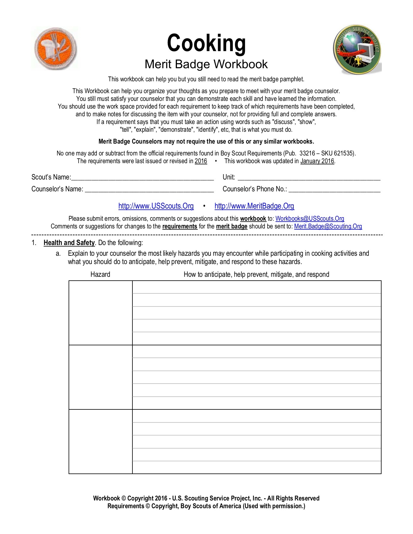 camping merit badge worksheet