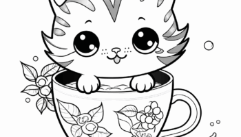 Cat In A Cup Coloring Pages Free Printable 