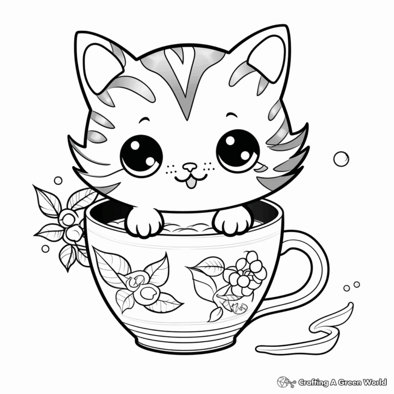 Cat In A Cup Coloring Pages Free Printable 