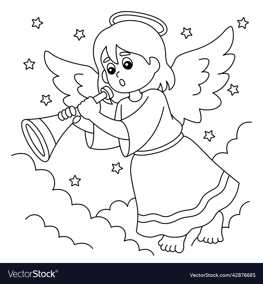 Christmas Angel Coloring Page For Kids Royalty Free Vector