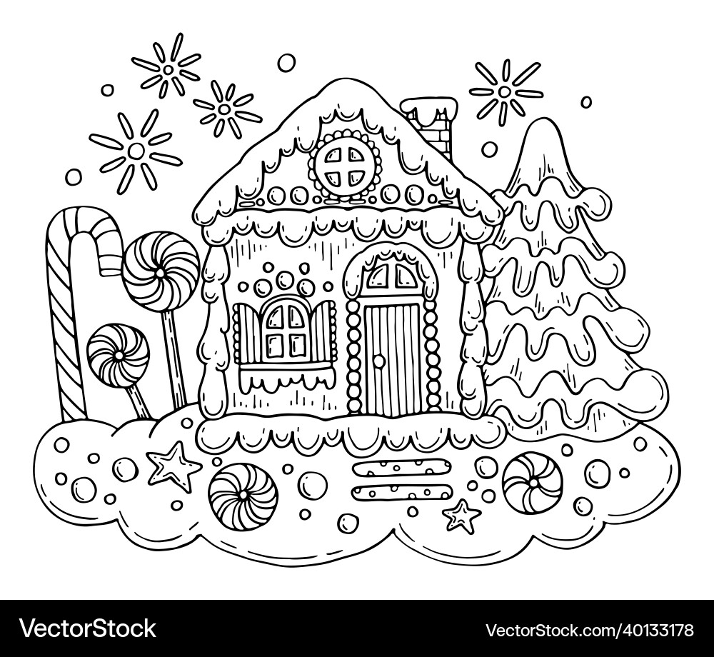 Christmas Gingerbread House Coloring Page Vector Image Christmas Gingerbread House Coloring Page Vector Image